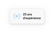 Un cadre en noir et blanc indiquant 25 ans d'expérience